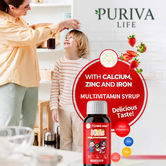Puriva Life & Zühre Ana Kids Multivitamin Strawberry Syrup – Complete Daily Vitamins for Children